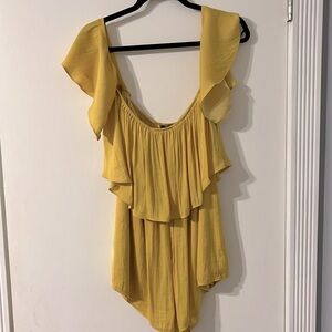 Forever 21 Yellow Silky Romper Medium